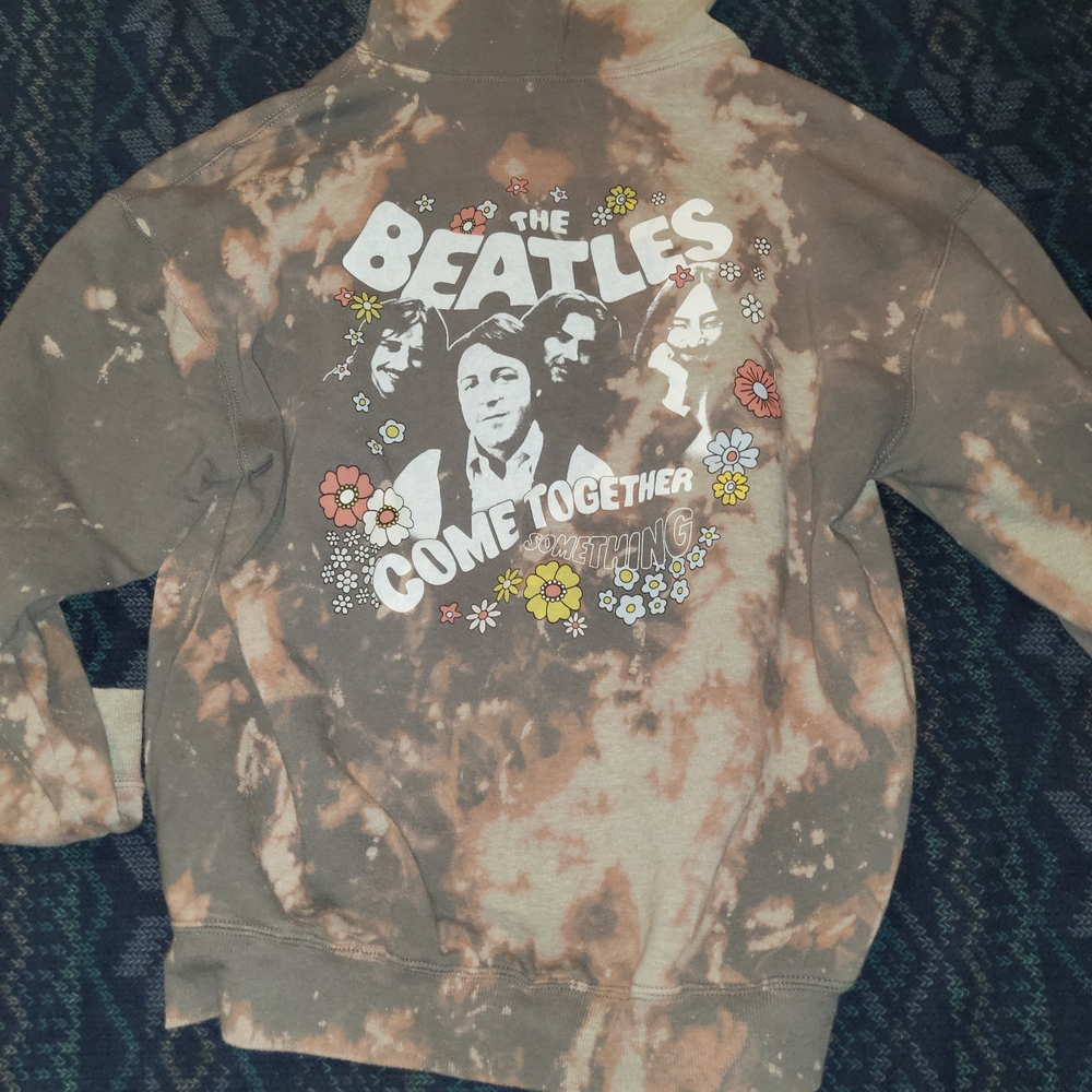 The Beatles Gray Graphic Full Zip Bleach Dyed Hoodie Size Large - Picture 3 of 5